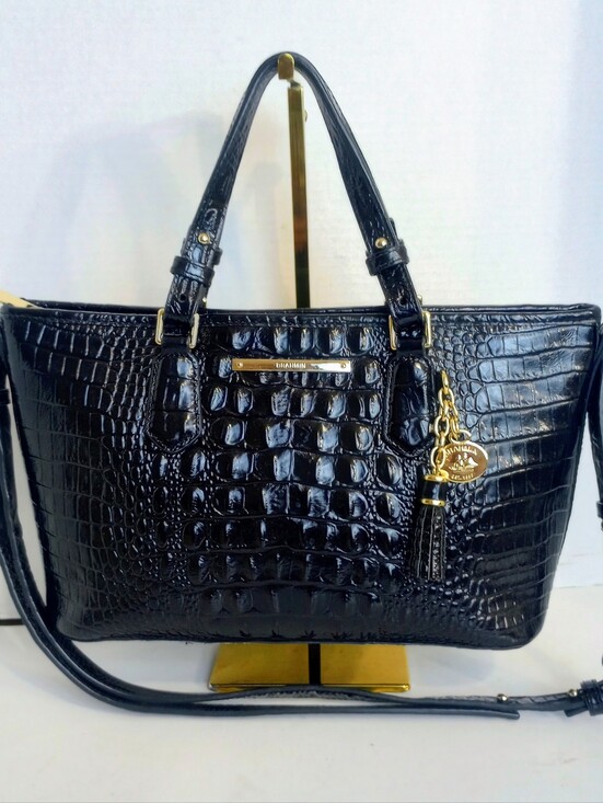 Brahmin Handbags - Brahmin Black Melbourne Mini Asher Crocodile Embossed Leather Crossbody Satchel